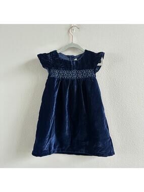 JoJo Maman Bebe Girls 18-24M Blue Velvet Smocked Dress